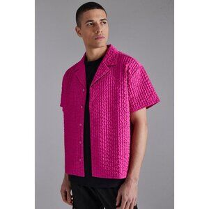 NWT‎ Boohooman SHORT SLEEVE BOXY EXTREME TEXTURE SHIRT in Pink - Size Medium